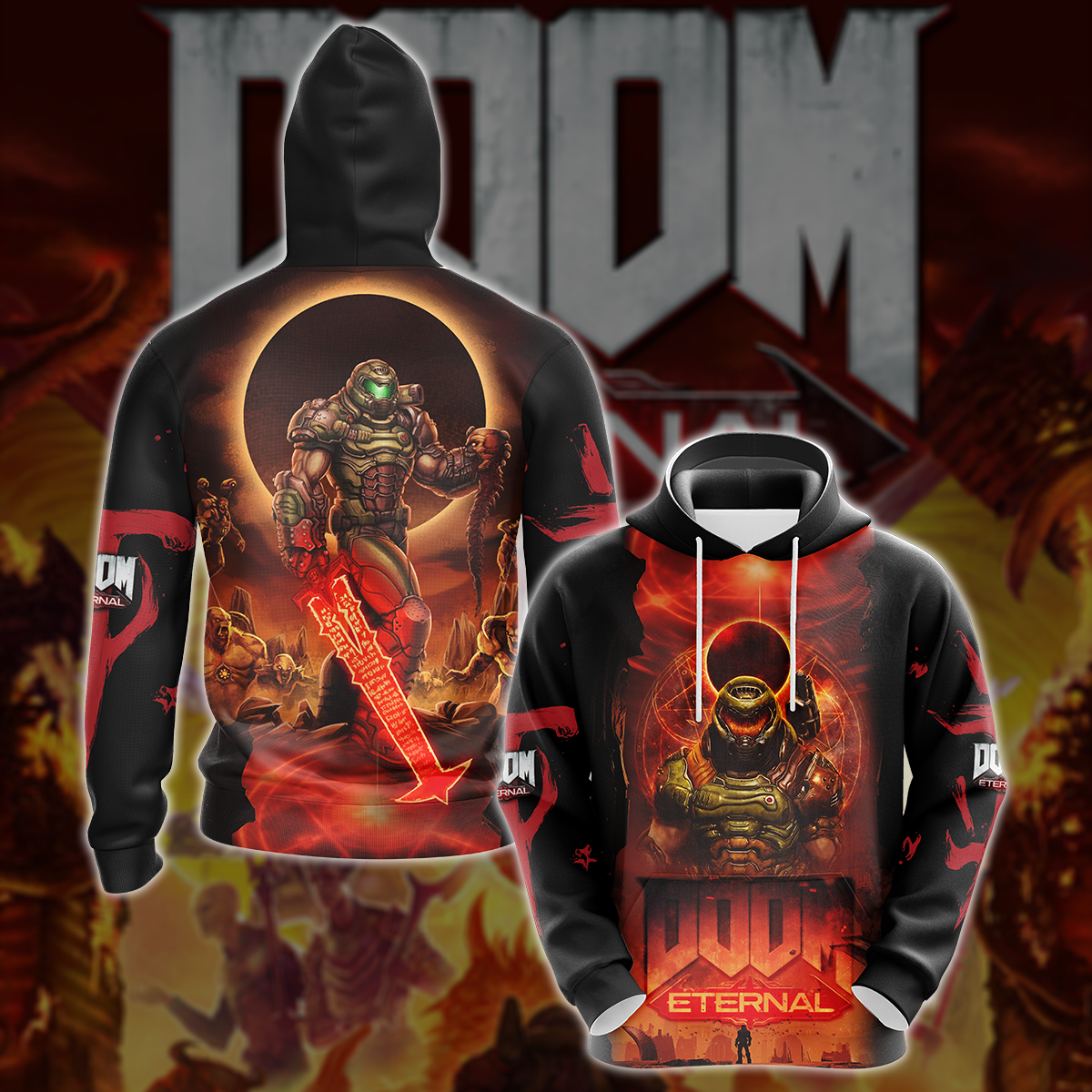 Doom Eternal Video Game All-Over T-shirt Hoodie Tank Top Hawaiian Shirt Beach Shorts Joggers Hoodie S