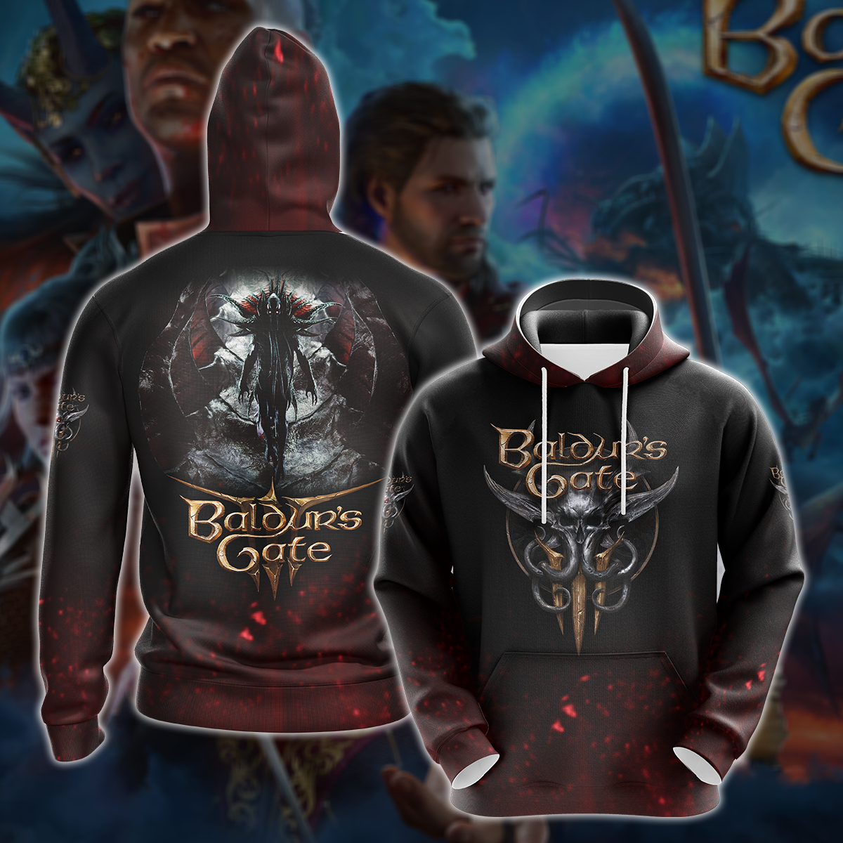 Baldur's Gate 3 Video Game All-Over T-shirt Hoodie Tank Top Hawaiian Shirt Beach Shorts Joggers Hoodie S