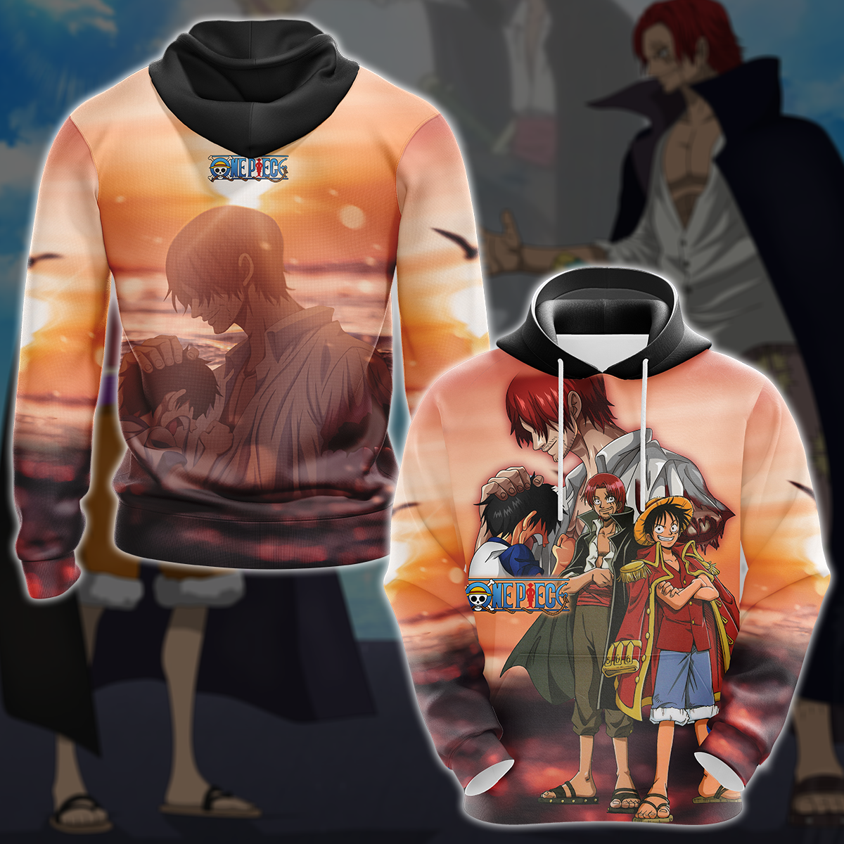 One Piece Luffy x Shanks Anime Manga 3D All Over Print T-shirt Tank Top Zip Hoodie Pullover Hoodie Hawaiian Shirt Beach Shorts Jogger Hoodie S