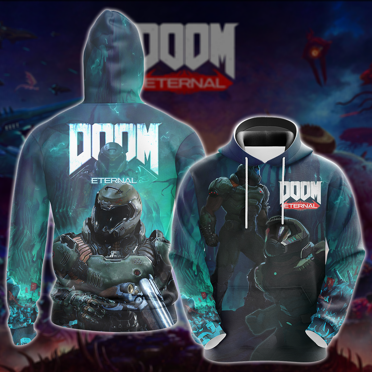 Doom Eternal Video Game All Over Printed T-shirt Tank Top Zip Hoodie Pullover Hoodie Hawaiian Shirt Beach Shorts Joggers Hoodie S