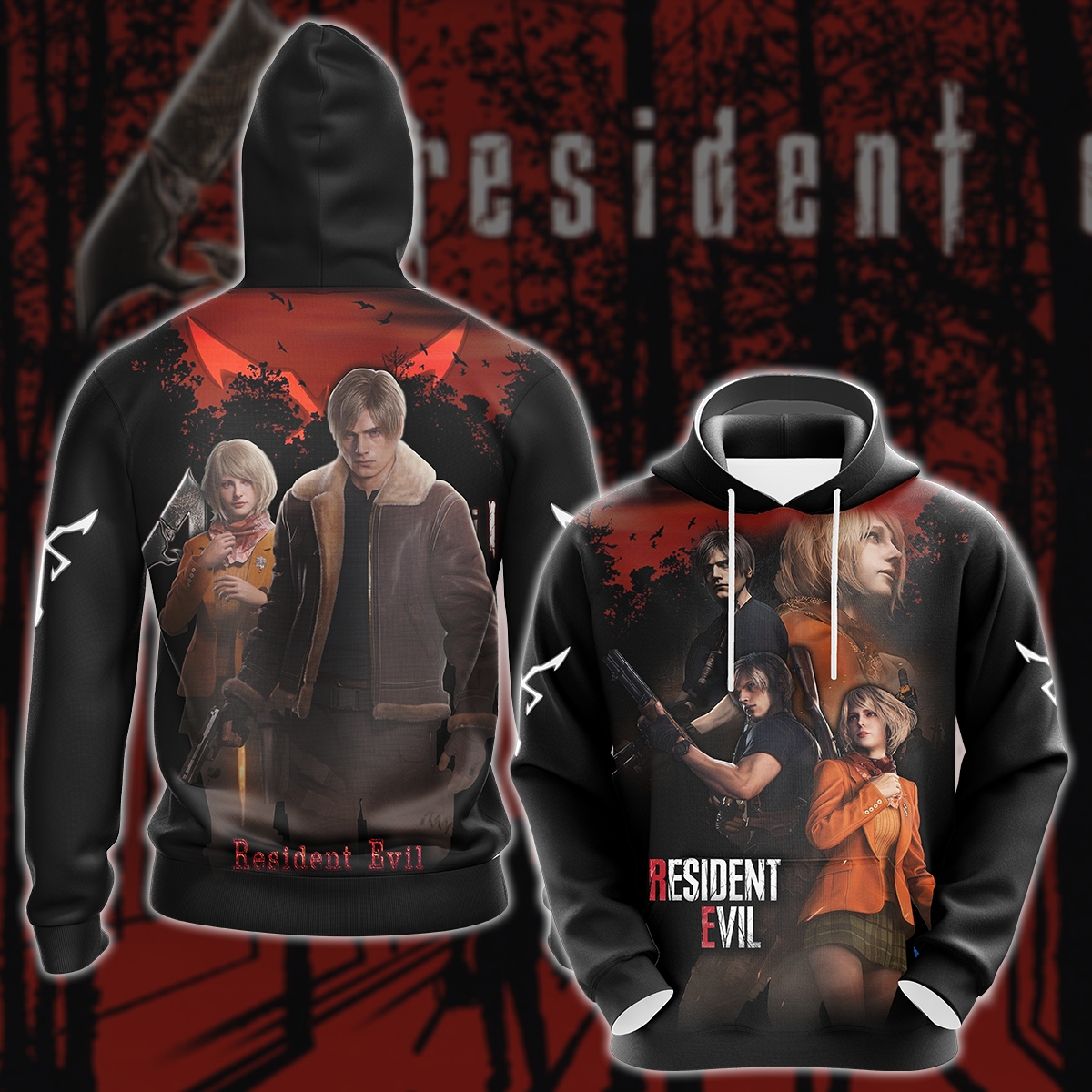 Resident Evil: Leon & Ashley Video Game 3D All Over Printed T-shirt Tank Top Zip Hoodie Pullover Hoodie Hawaiian Shirt Beach Shorts Jogger Hoodie S
