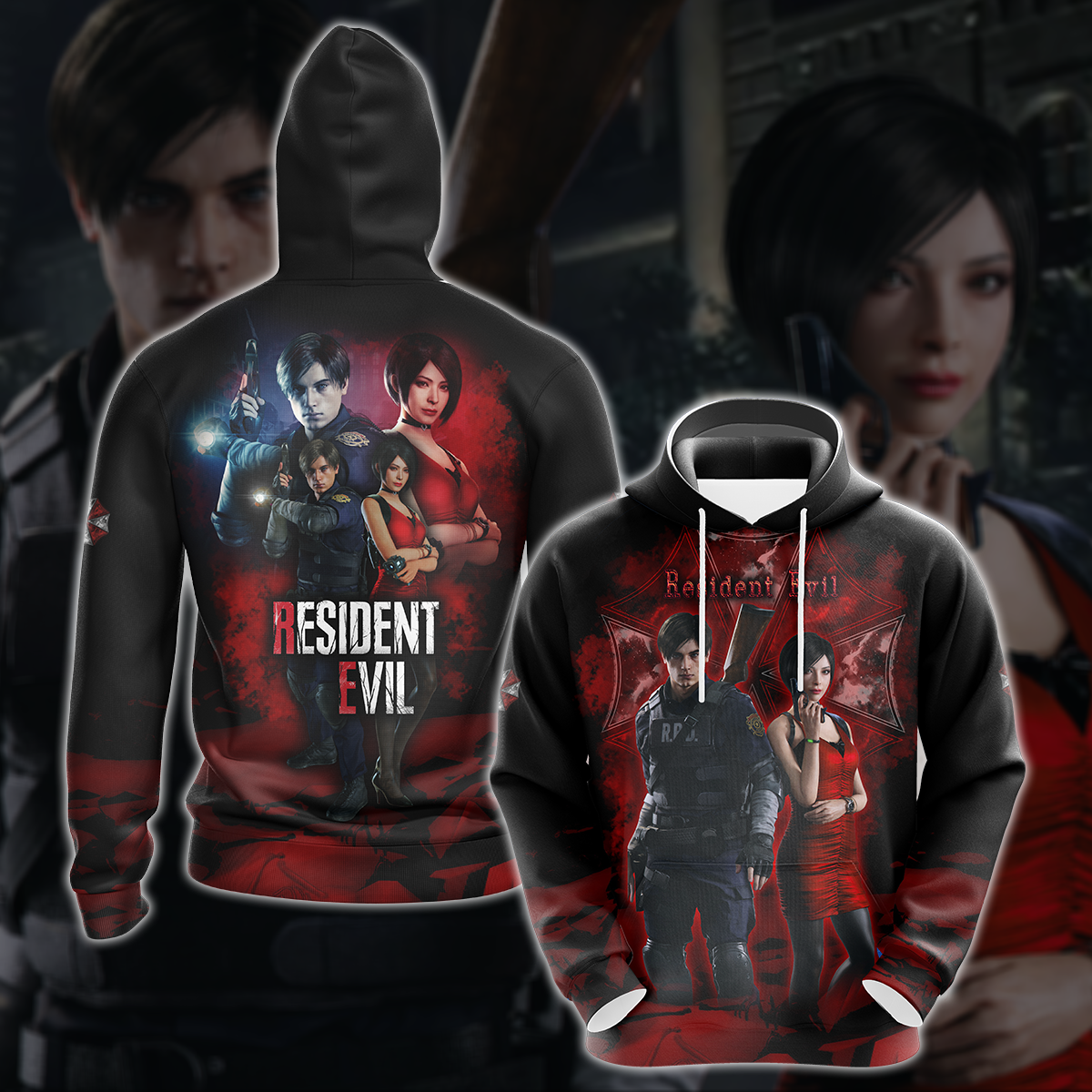 Resident Evil: Ada Wong & Leon Kennedy Video Game 3D All Over Printed T-shirt Tank Top Zip Hoodie Pullover Hoodie Hawaiian Shirt Beach Shorts Jogger Hoodie S