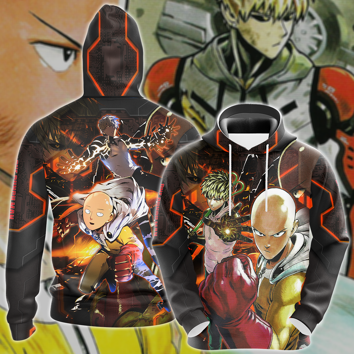One Punch Man Saitama & Genos 3D All Over Print T-shirt Tank Top Zip Hoodie Pullover Hoodie Hawaiian Shirt Beach Shorts Jogger Hoodie S