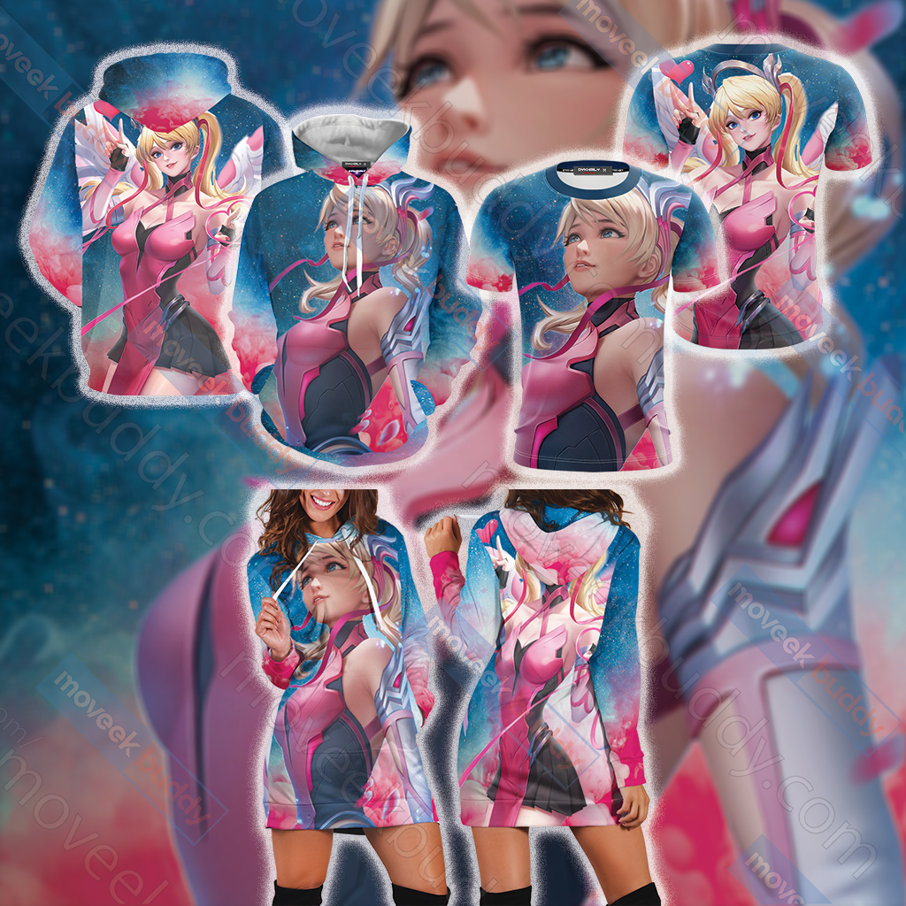 Overwatch Pink Mercy 3D Hoodie Dress
