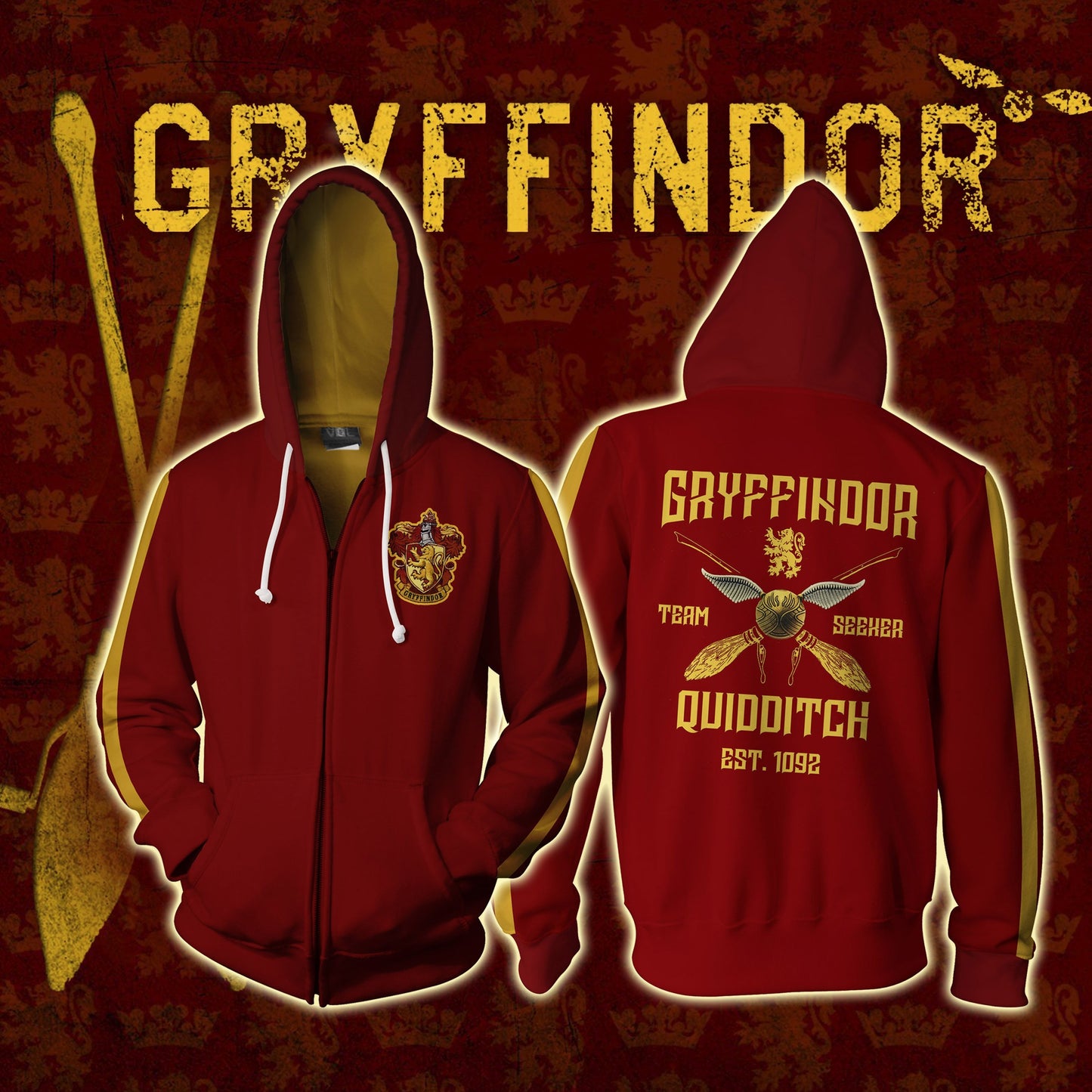 Gryffindor Quidditch Team Harry Potter Zip Up Hoodie S