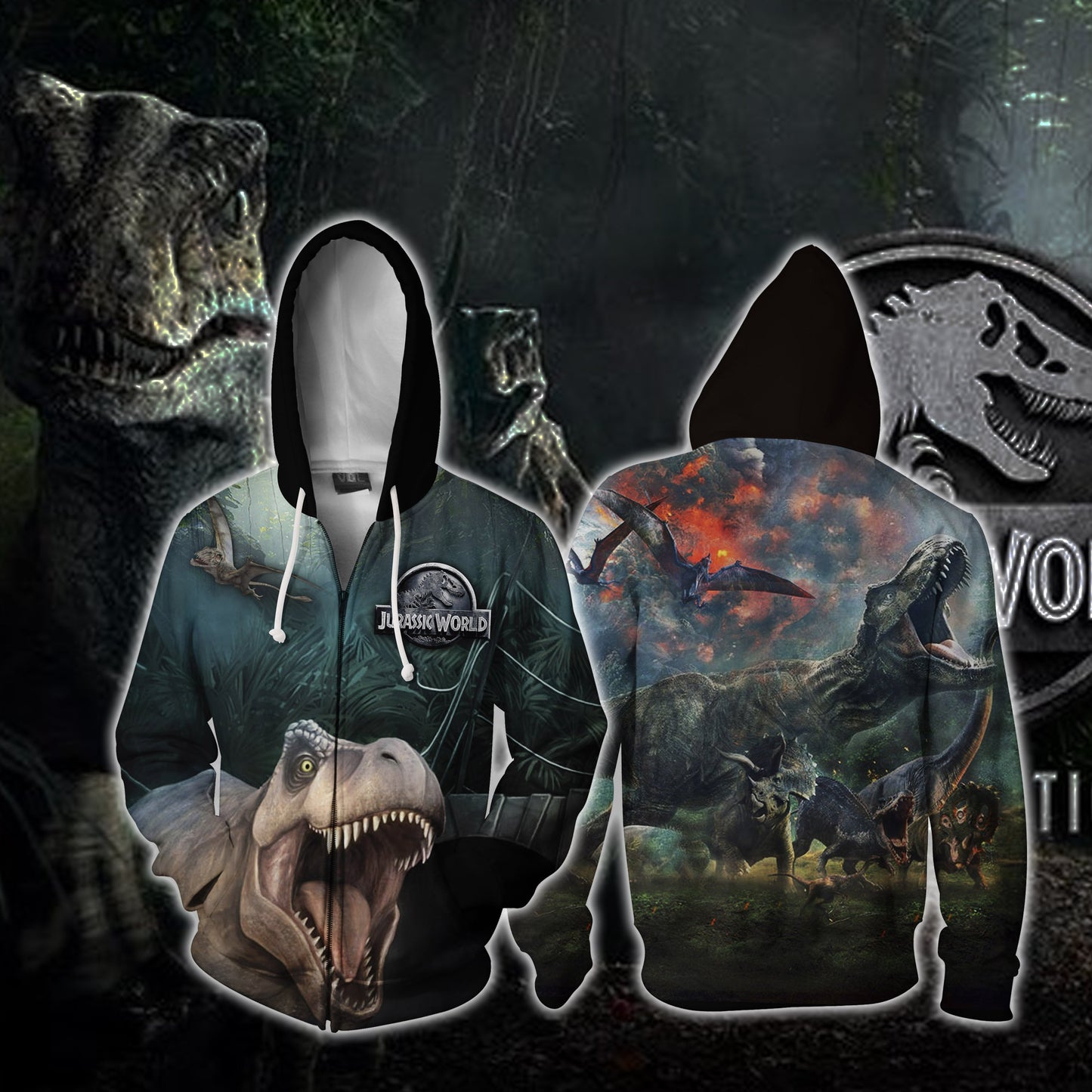 Jurassic World 3D Zip Up Hoodie XS
