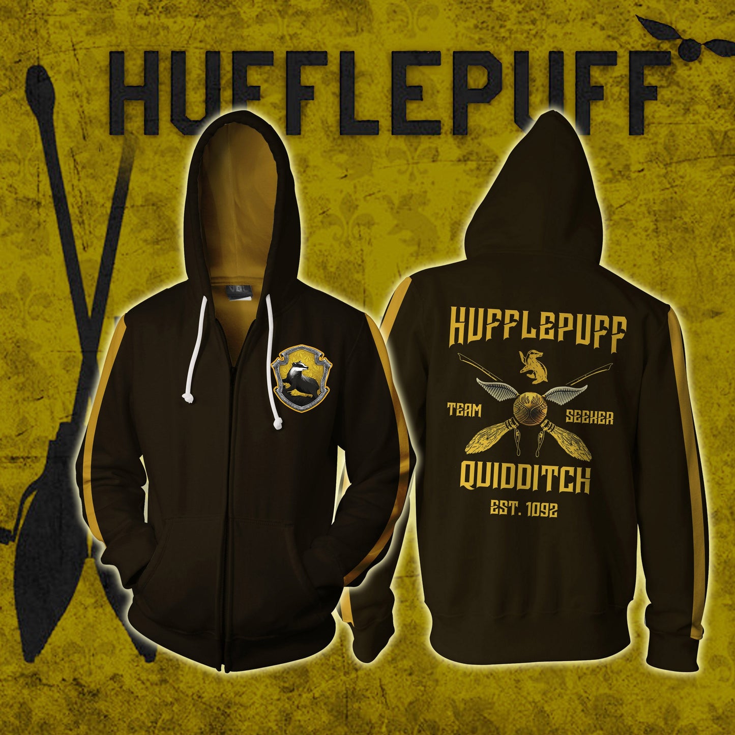 Hufflepuff Quidditch Team Est 1092 Harry Potter Unisex 3D T-shirt Zip Hoodie S