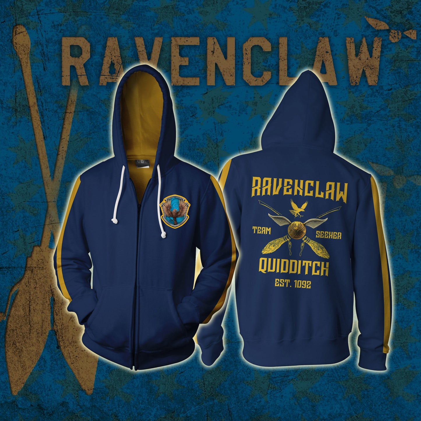 Ravenclaw Quidditch Team Est 1092 Harry Potter Unisex 3D T-shirt Zip Hoodie S