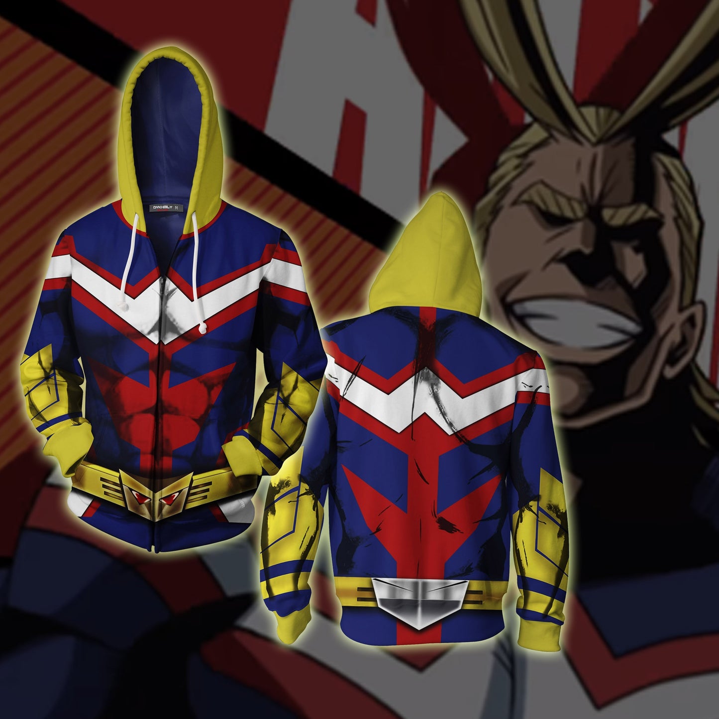 My Hero Academia All Might Cosplay Zip Up Hoodie Jacket Zip Hoodie XS