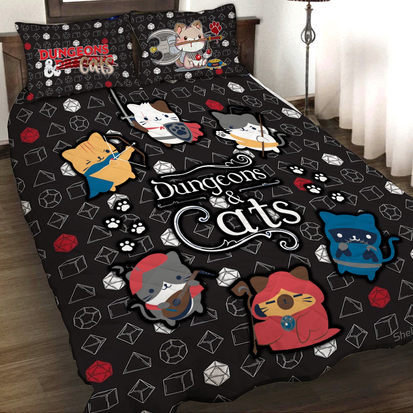 Dungeons And Cats 3D Quilt Set Twin (150x180CM)