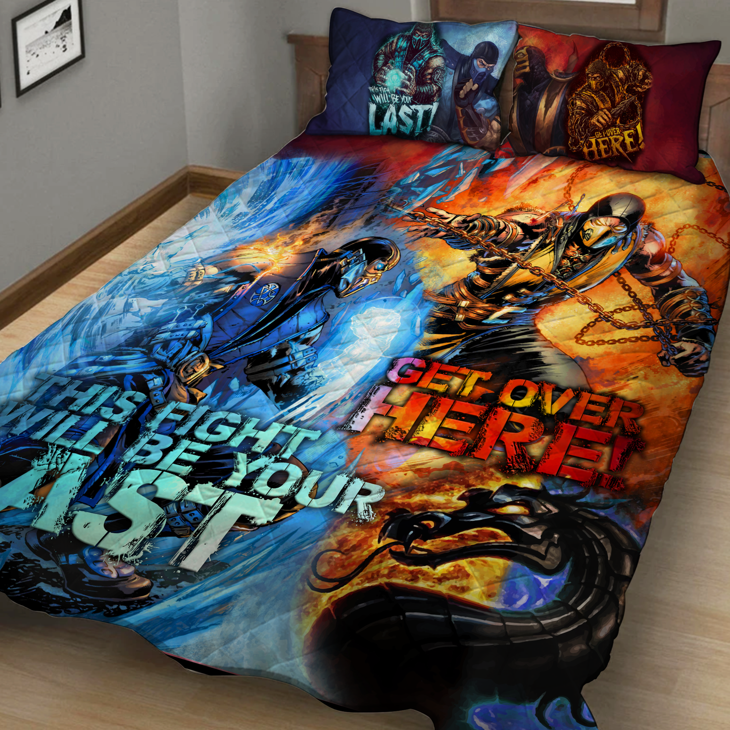 Mortal Kombat Scorpion vs Sub Zero 3D Quilt Set Quilt Set Twin (150x180CM)