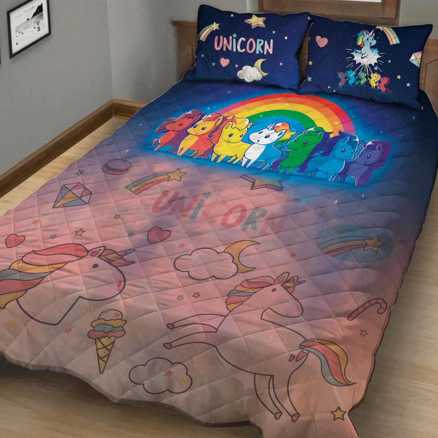 Unicorns and Rainbows Collection 3D Quilt Set Twin (150x180CM)