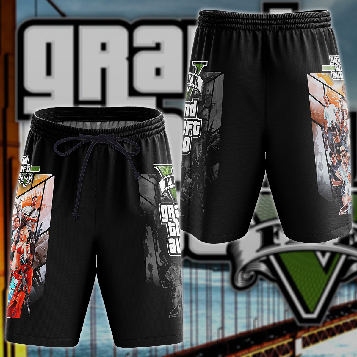 GTA Grand Theft Auto V Video Game 3D All Over Print T-shirt Tank Top Zip Hoodie Pullover Hoodie Hawaiian Shirt Beach Shorts Jogger Beach Shorts S