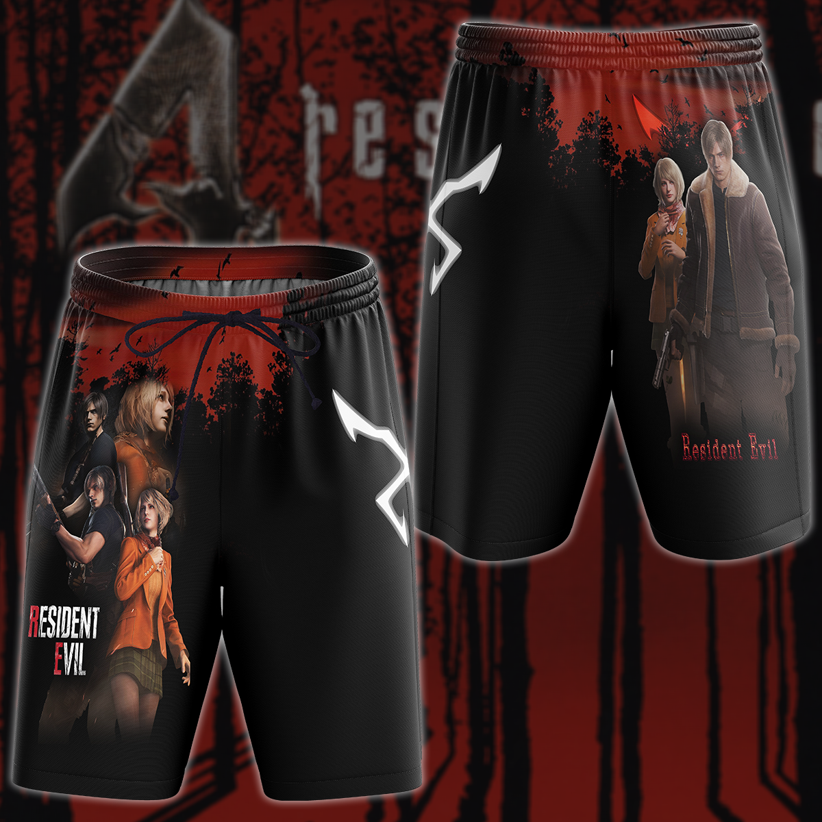 Resident Evil: Leon & Ashley Video Game 3D All Over Printed T-shirt Tank Top Zip Hoodie Pullover Hoodie Hawaiian Shirt Beach Shorts Jogger Beach Shorts S
