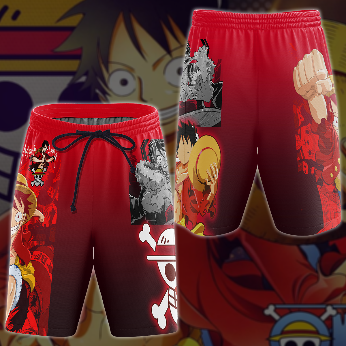 One Piece Monkey D. Luffy Anime Manga 3D All Over Print T-shirt Tank Top Zip Hoodie Pullover Hoodie Hawaiian Shirt Beach Shorts Jogger Beach Shorts S