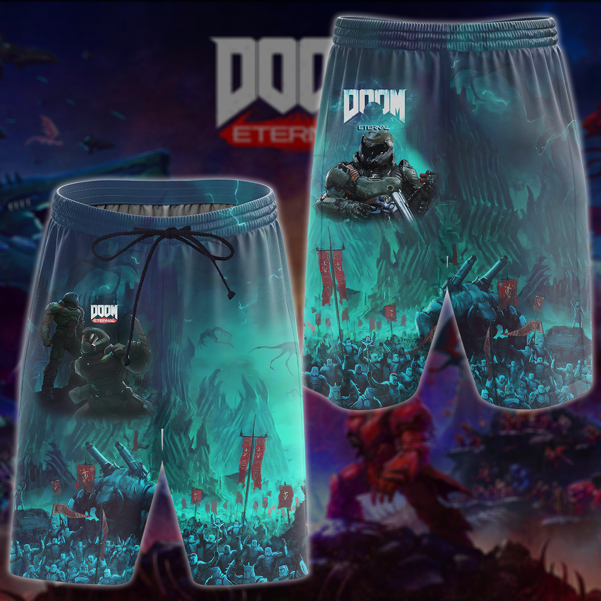 Doom Eternal Video Game All Over Printed T-shirt Tank Top Zip Hoodie Pullover Hoodie Hawaiian Shirt Beach Shorts Joggers Beach Shorts S