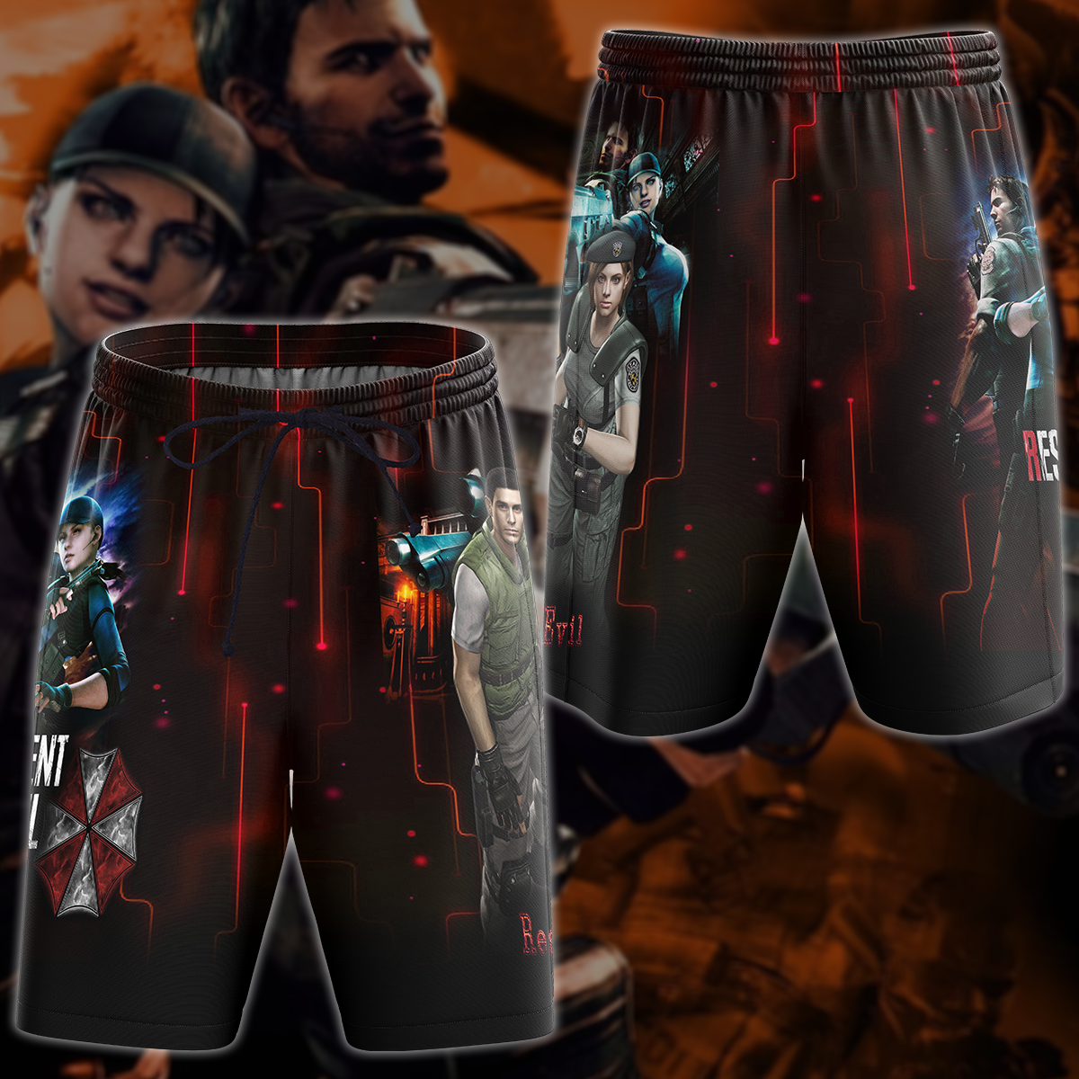 Resident Evil: Jill Valentine & Chris Redfield Video Game 3D All Over Printed T-shirt Tank Top Zip Hoodie Pullover Hoodie Hawaiian Shirt Beach Shorts Jogger Beach Shorts S