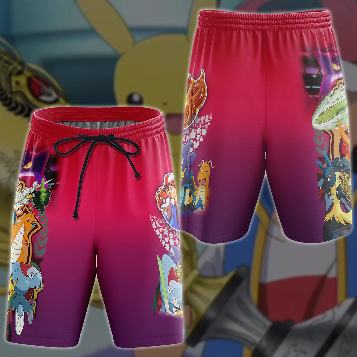 Pokemon Ash Ketchum Champion Anime Manga 3D All Over Printed T-shirt Tank Top Zip Hoodie Pullover Hoodie Hawaiian Shirt Beach Shorts Jogger Beach Shorts S