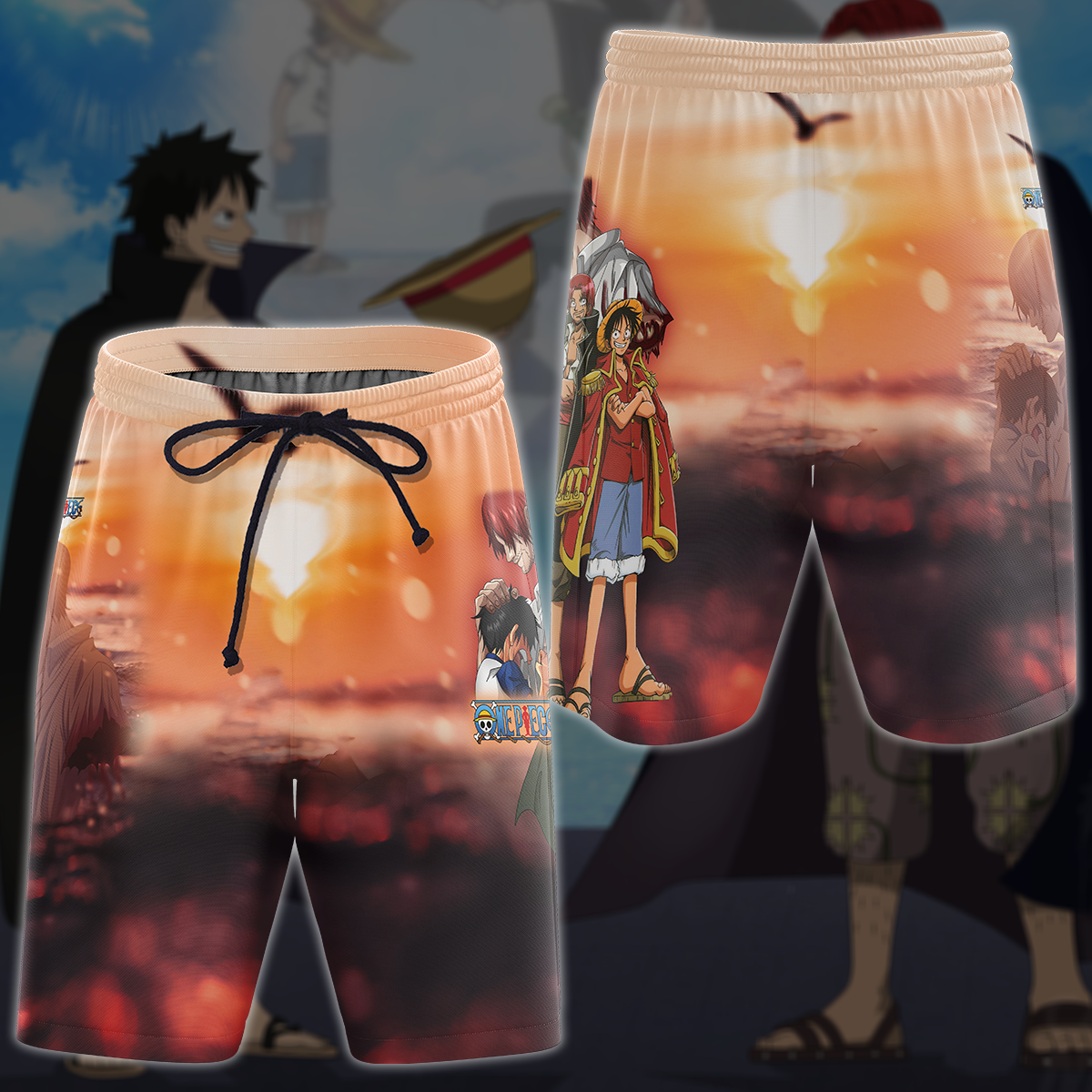 One Piece Luffy x Shanks Anime Manga 3D All Over Print T-shirt Tank Top Zip Hoodie Pullover Hoodie Hawaiian Shirt Beach Shorts Jogger Beach Shorts S