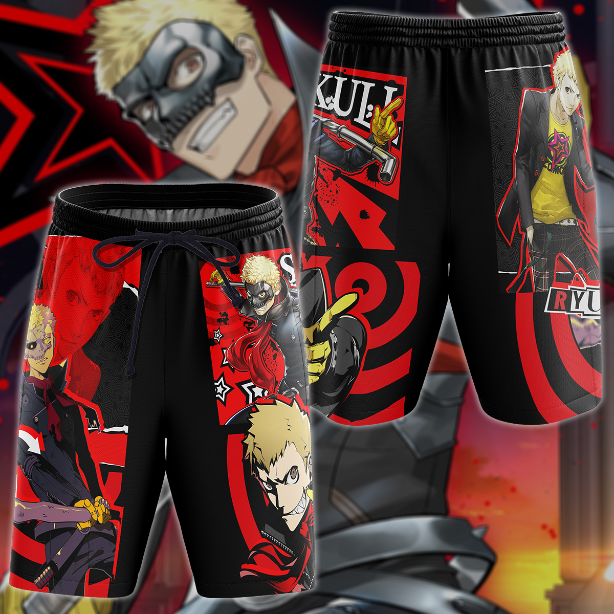Persona 5 Strikers Ryuji Sakamoto Video Game 3D All Over Print T-shirt Tank Top Zip Hoodie Pullover Hoodie Hawaiian Shirt Beach Shorts Jogger Beach Shorts S