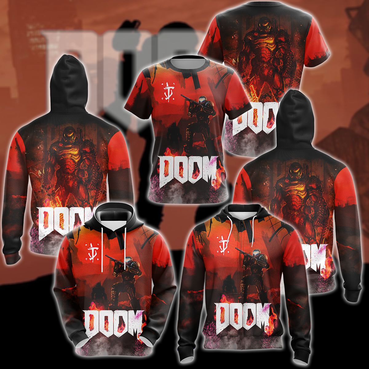 Doom Video Game 3D All Over Print T-shirt Tank Top Zip Hoodie Pullover Hoodie Hawaiian Shirt Beach Shorts Jogger
