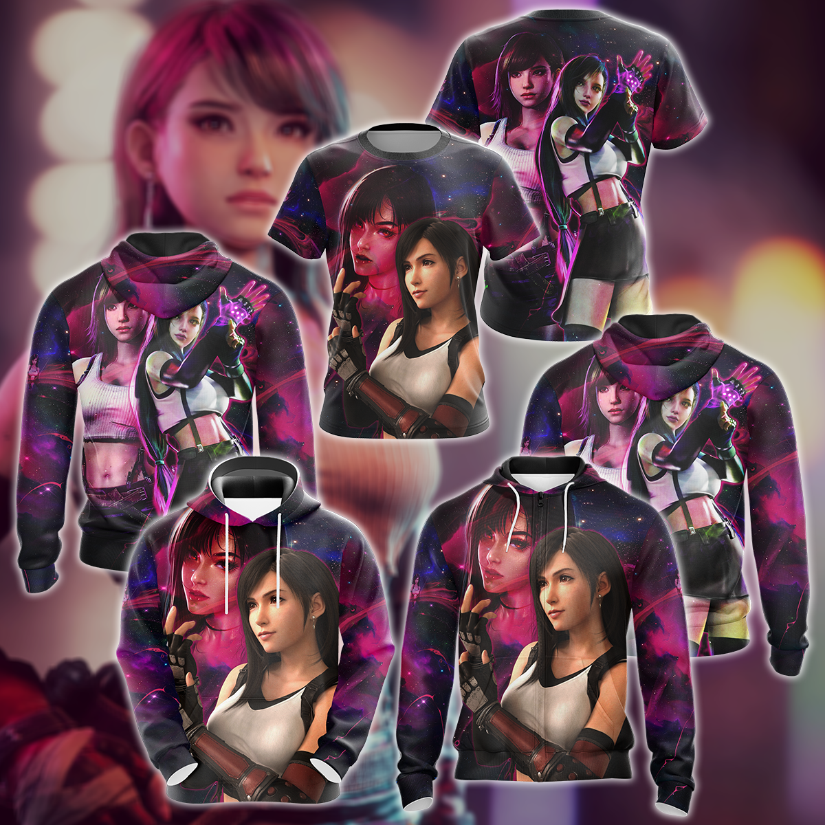 Final Fantasy VII Tifa Lockhart Video Game 3D All Over Print T-shirt Tank Top Zip Hoodie Pullover Hoodie Hawaiian Shirt Beach Shorts Jogger