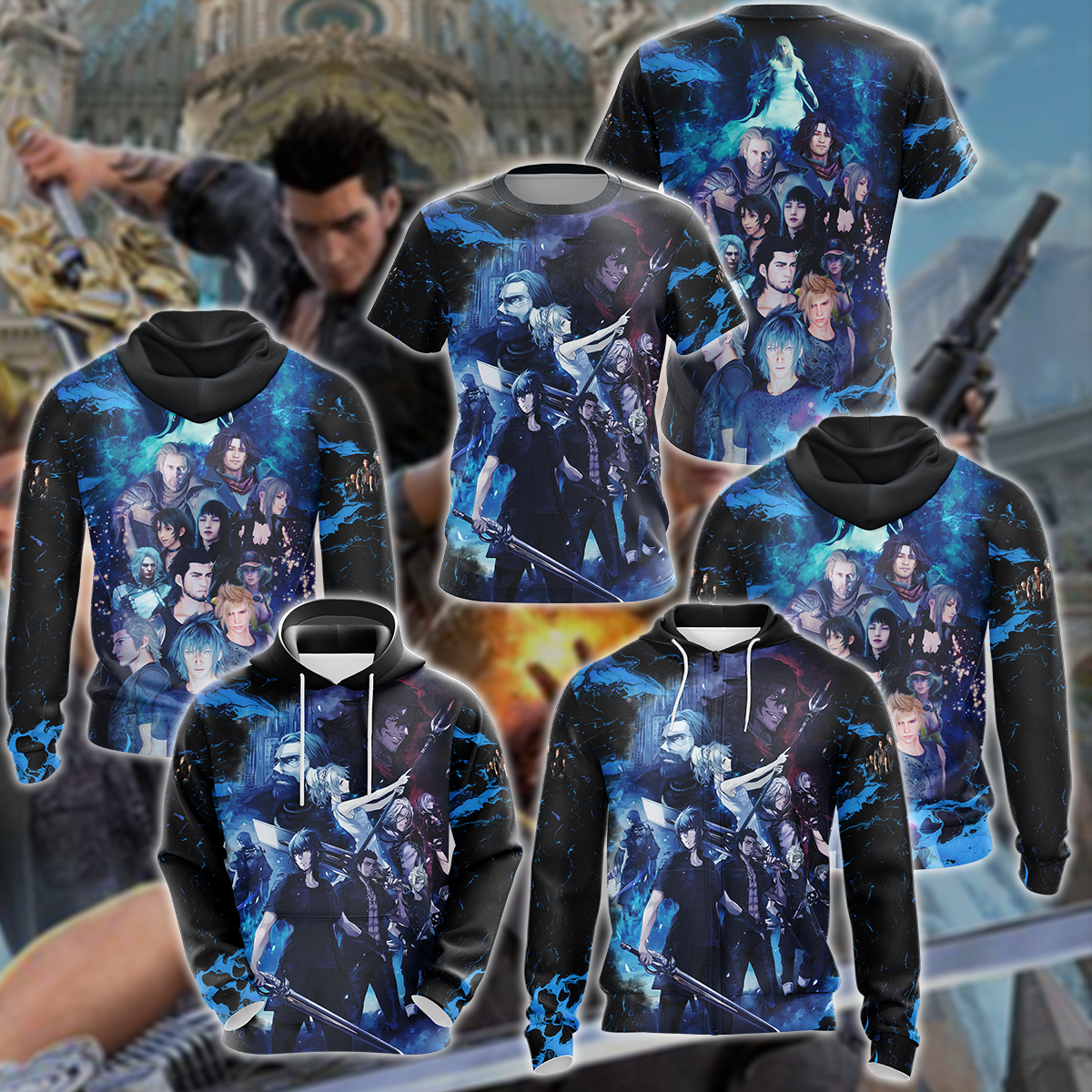 Final Fantasy XV Video Game 3D All Over Print T-shirt Tank Top Zip Hoodie Pullover Hoodie Hawaiian Shirt Beach Shorts Jogger