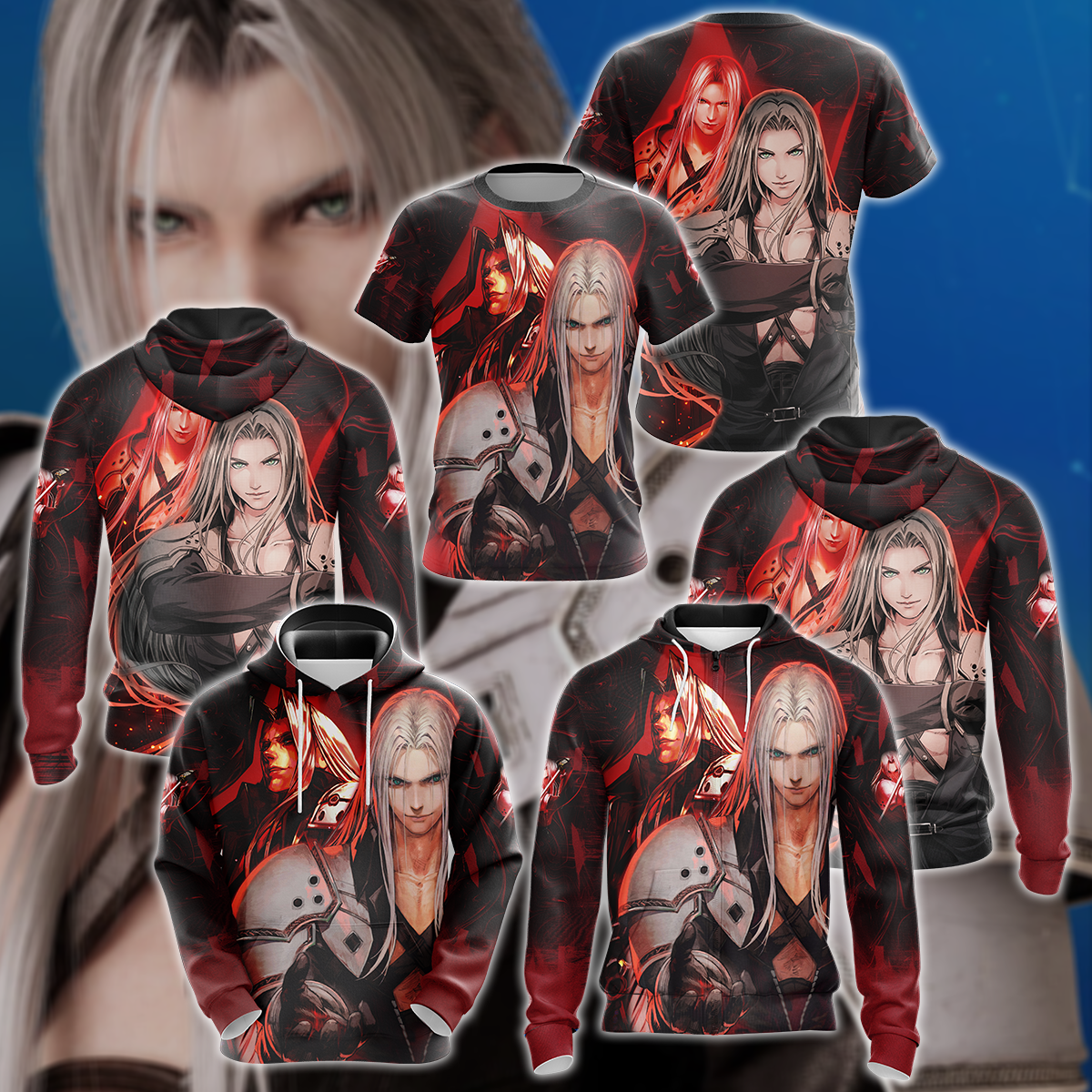 Final Fantasy VII Sephiroth Video Game 3D All Over Print T-shirt Tank Top Zip Hoodie Pullover Hoodie Hawaiian Shirt Beach Shorts Jogger