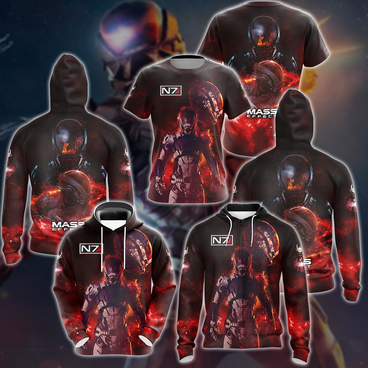 Mass Effect Video Game 3D All Over Printed T-shirt Tank Top Zip Hoodie Pullover Hoodie Hawaiian Shirt Beach Shorts Jogger