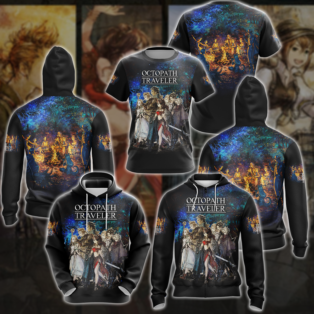 Octopath Traveler II Video Game 3D All Over Printed T-shirt Tank Top Zip Hoodie Pullover Hoodie Hawaiian Shirt Beach Shorts Jogger