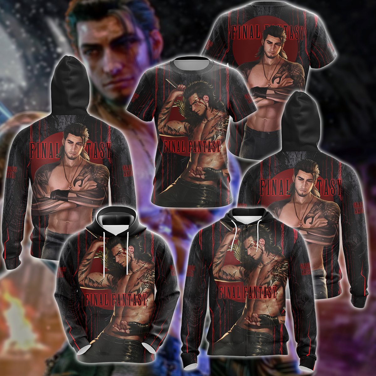 Final Fantasy XV Gladiolus Amicitia Video Game 3D All Over Print T-shirt Tank Top Zip Hoodie Pullover Hoodie Hawaiian Shirt Beach Shorts Jogger