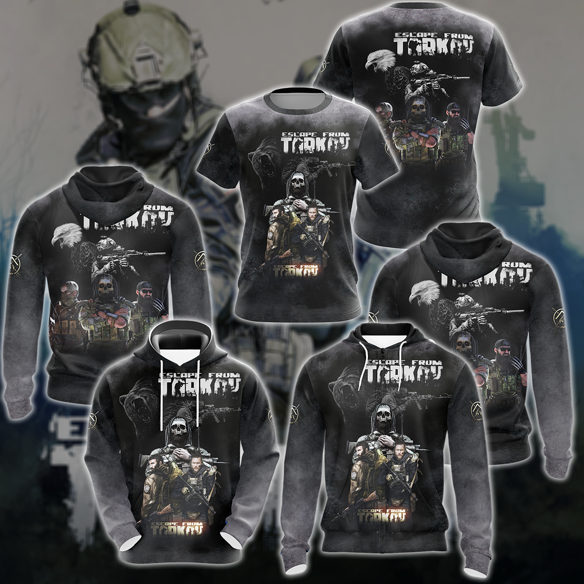 Escape From Tarkov Video Game 3D All Over Printed T-shirt Tank Top Zip Hoodie Pullover Hoodie Hawaiian Shirt Beach Shorts Jogger