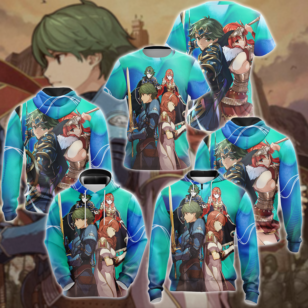 Fire Emblem Alm & Celica Video Game 3D All Over Print T-shirt Tank Top Zip Hoodie Pullover Hoodie Hawaiian Shirt Beach Shorts Jogger