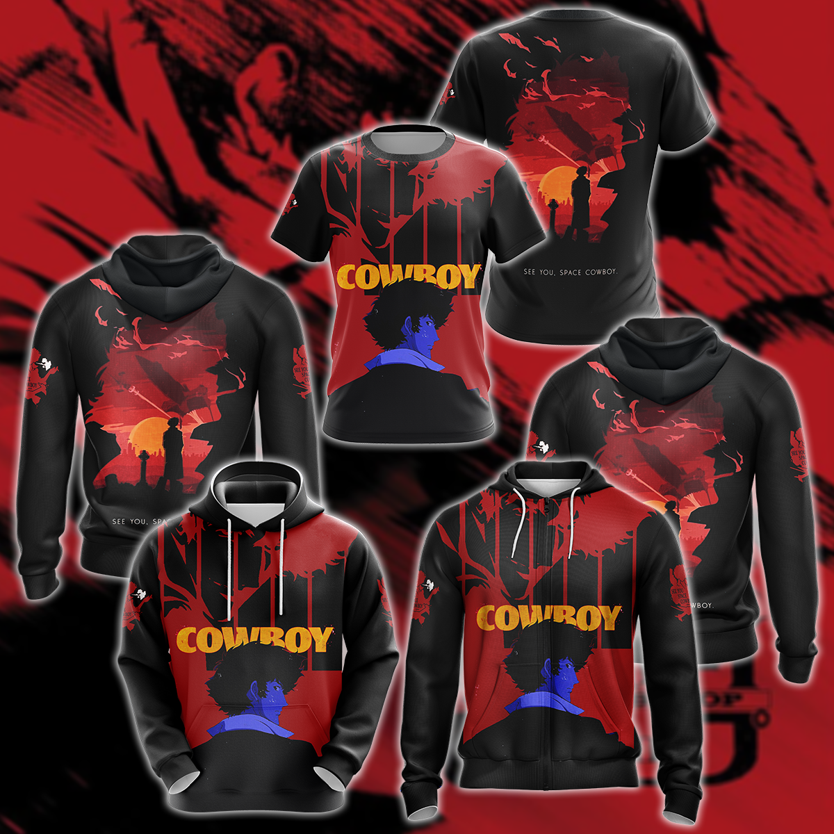 Cowboy Bebop 3D All Over Print T-shirt Tank Top Zip Hoodie Pullover Hoodie Hawaiian Shirt Beach Shorts Jogger
