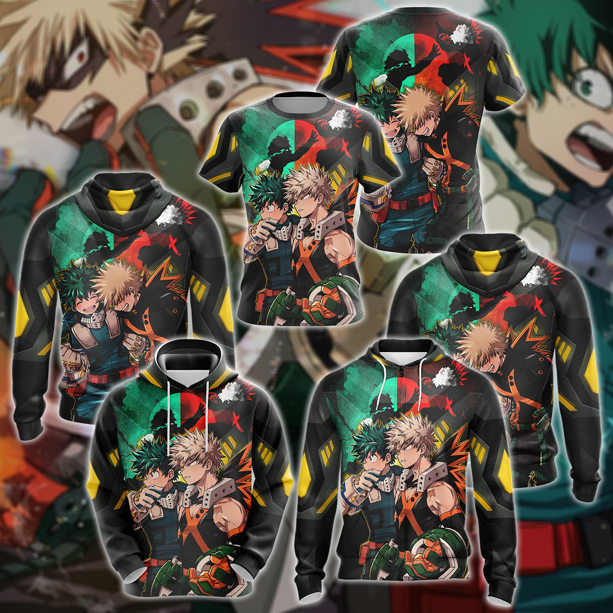 My Hero Academia: Deku x Bakugo 3D All Over Print T-shirt Tank Top Zip Hoodie Pullover Hoodie Hawaiian Shirt Beach Shorts Jogger