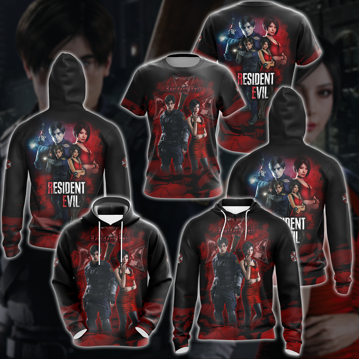 Resident Evil: Ada Wong & Leon Kennedy Video Game 3D All Over Printed T-shirt Tank Top Zip Hoodie Pullover Hoodie Hawaiian Shirt Beach Shorts Jogger