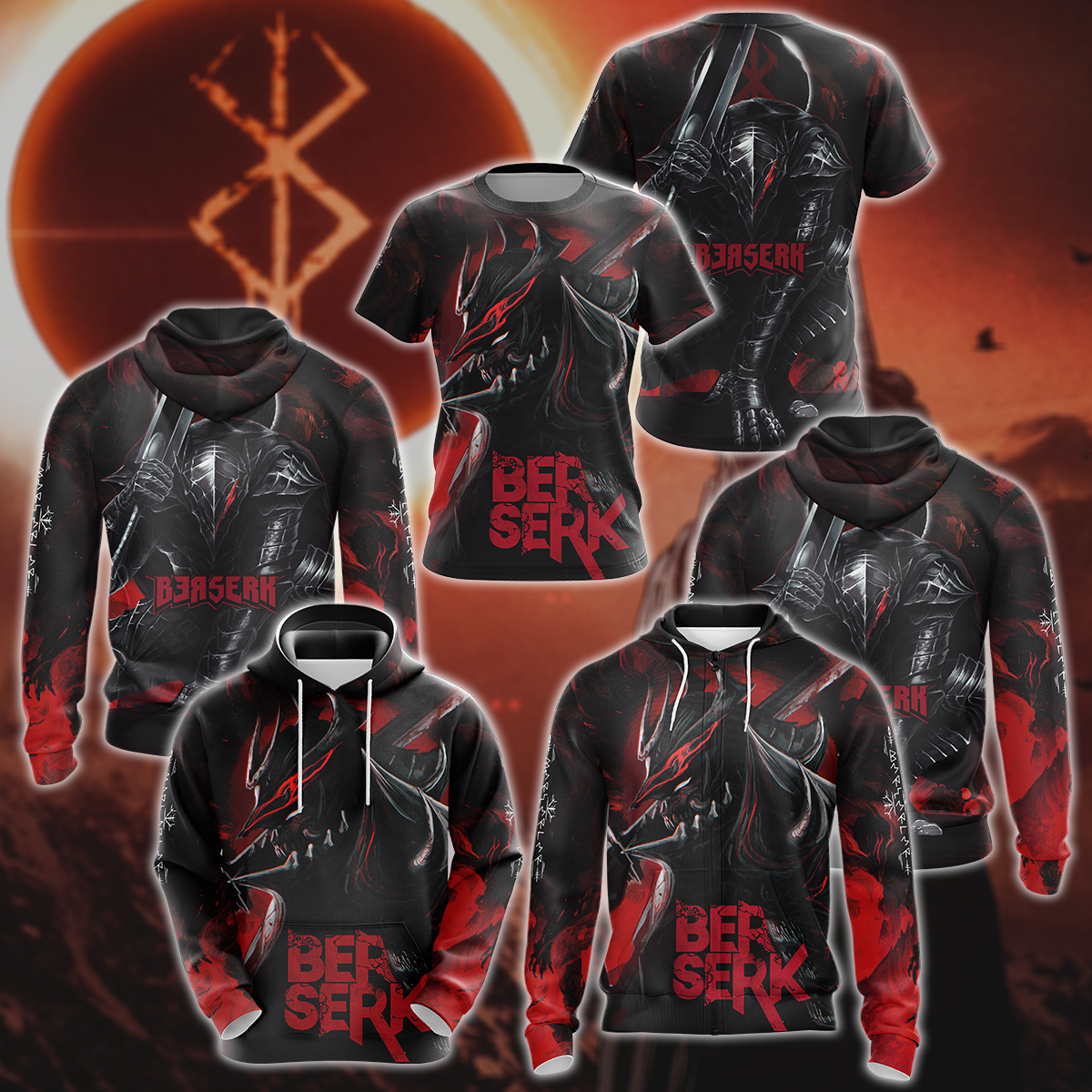 Berserk 3D All Over Print T-shirt Tank Top Zip Hoodie Pullover Hoodie Hawaiian Shirt Beach Shorts Jogger