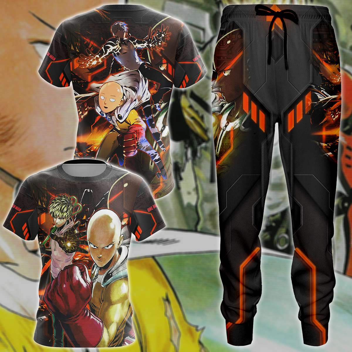 One Punch Man Saitama & Genos 3D All Over Print T-shirt Tank Top Zip Hoodie Pullover Hoodie Hawaiian Shirt Beach Shorts Jogger