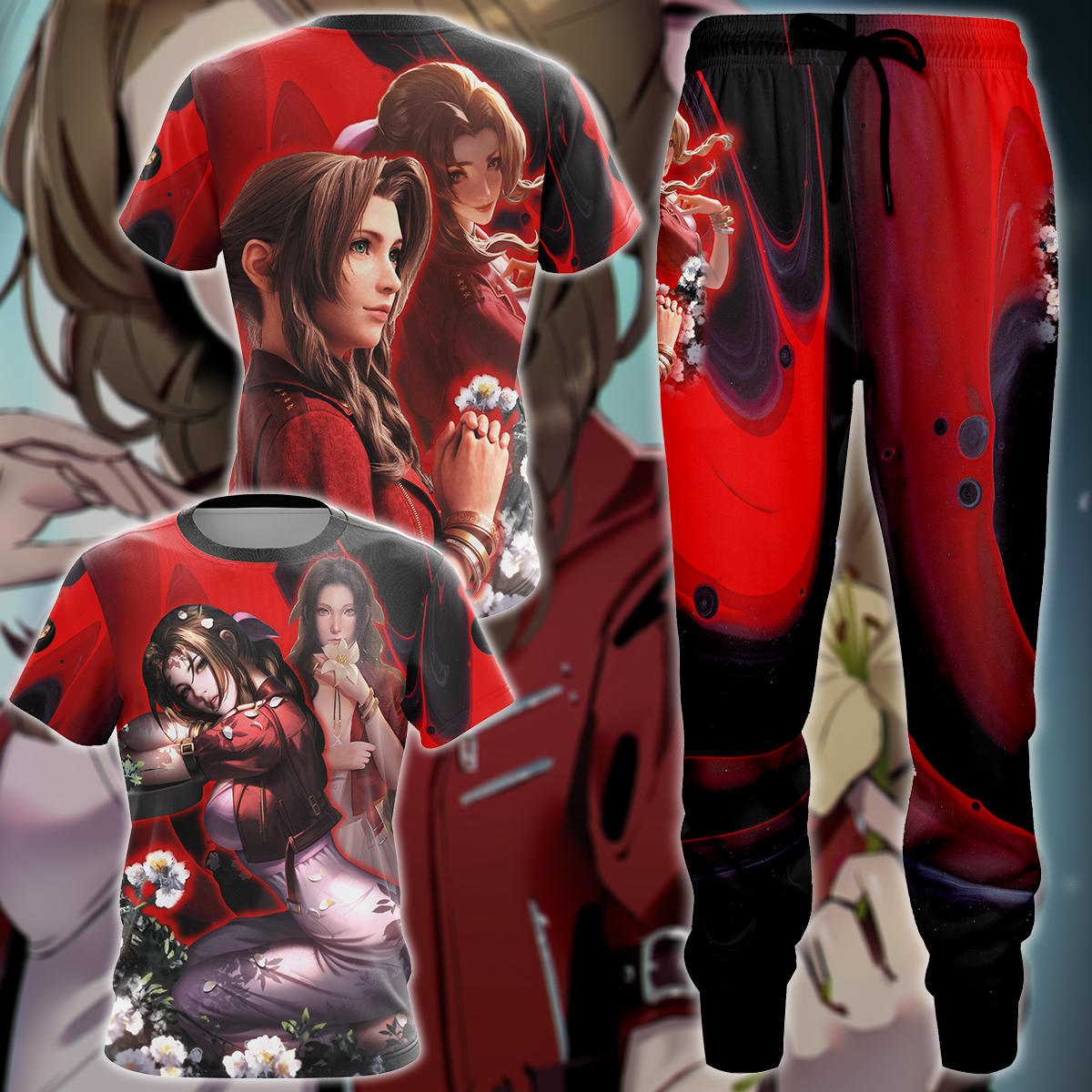 Final Fantasy VII Aerith Gainsborough Video Game 3D All Over Print T-shirt Tank Top Zip Hoodie Pullover Hoodie Hawaiian Shirt Beach Shorts Jogger