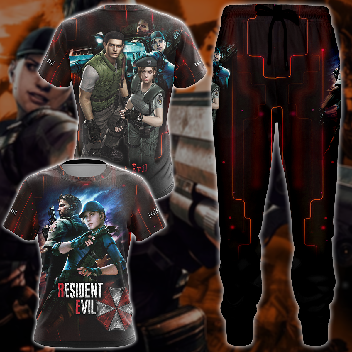 Resident Evil: Jill Valentine & Chris Redfield Video Game 3D All Over Printed T-shirt Tank Top Zip Hoodie Pullover Hoodie Hawaiian Shirt Beach Shorts Jogger