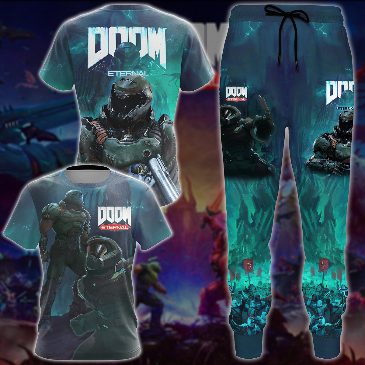 Doom Eternal Video Game All Over Printed T-shirt Tank Top Zip Hoodie Pullover Hoodie Hawaiian Shirt Beach Shorts Joggers