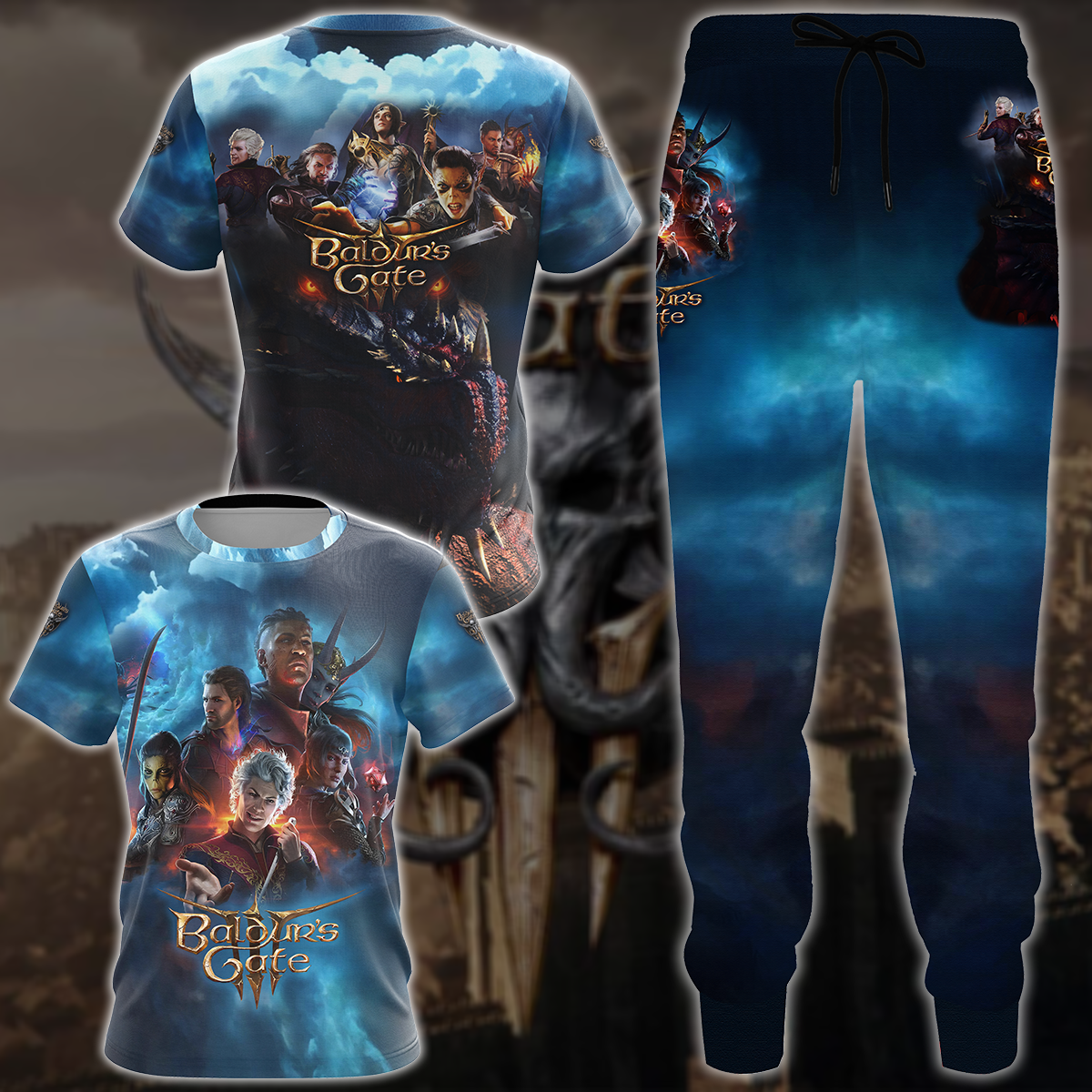 Baldur's Gate 3 Video Game All-Over T-shirt Hoodie Tank Top Hawaiian Shirt Beach Shorts Joggers