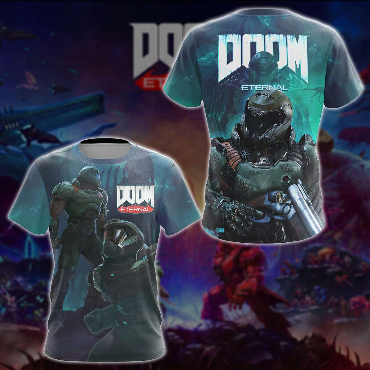 Doom Eternal Video Game All Over Printed T-shirt Tank Top Zip Hoodie Pullover Hoodie Hawaiian Shirt Beach Shorts Joggers