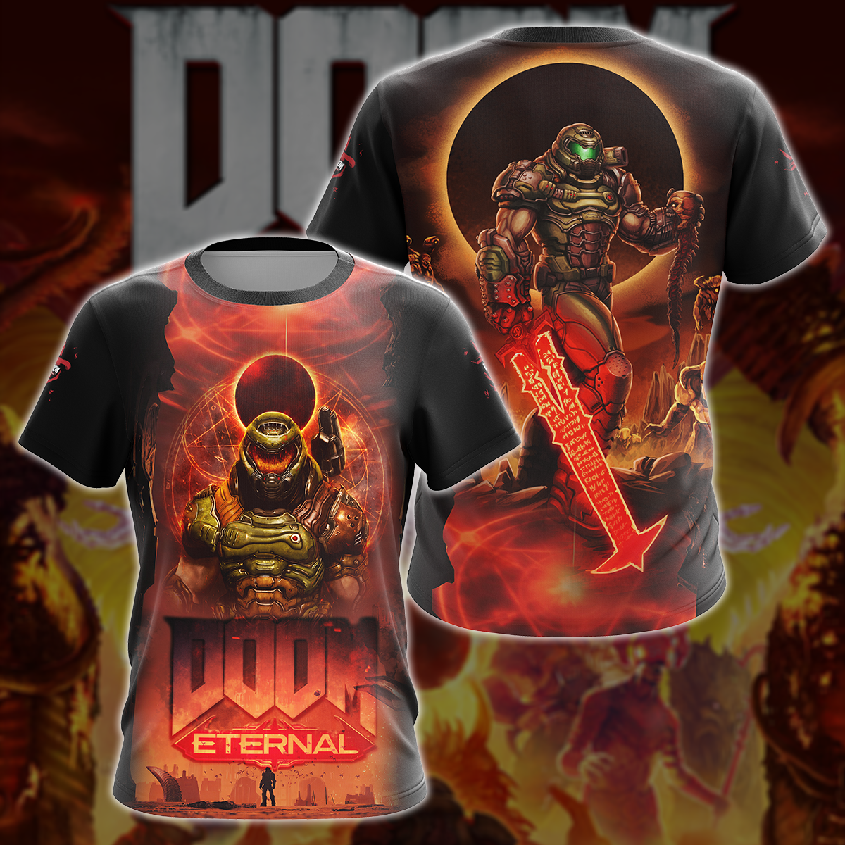 Doom Eternal Video Game All-Over T-shirt Hoodie Tank Top Hawaiian Shirt Beach Shorts Joggers T-shirt S