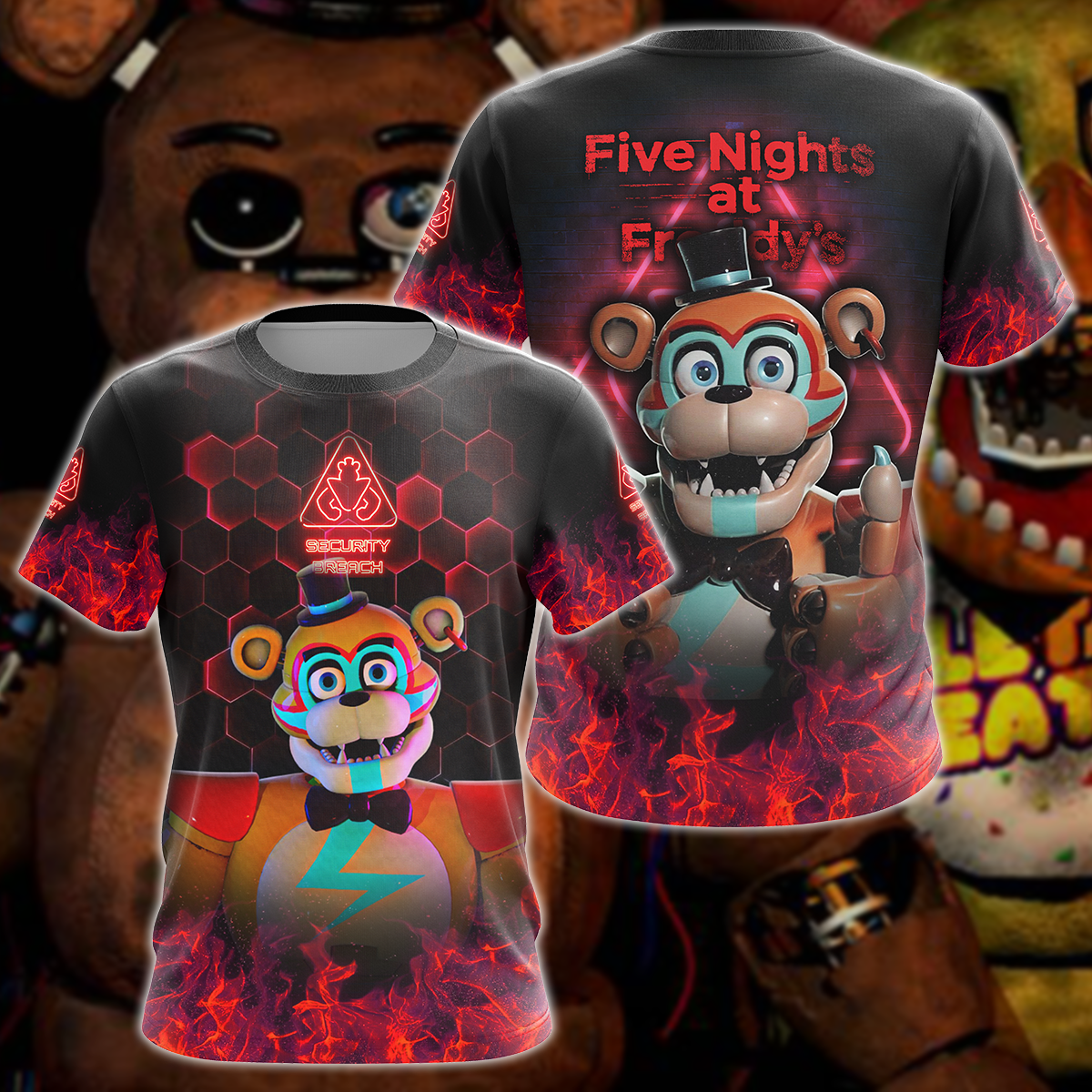 Five Nights at Freddy's: Security Breach Video Game 3D All Over Print T-shirt Tank Top Zip Hoodie Pullover Hoodie Hawaiian Shirt Beach Shorts Jogger T-shirt S