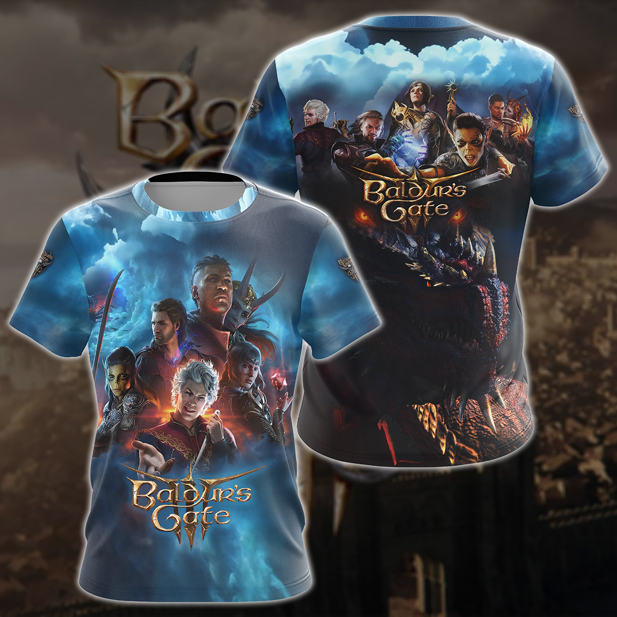Baldur's Gate 3 Video Game All-Over T-shirt Hoodie Tank Top Hawaiian Shirt Beach Shorts Joggers T-shirt S