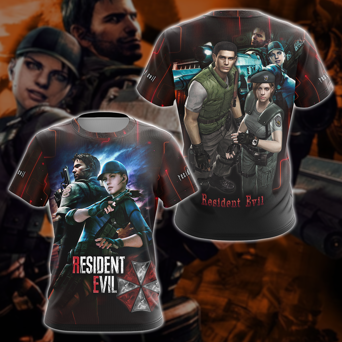 Resident Evil: Jill Valentine & Chris Redfield Video Game 3D All Over Printed T-shirt Tank Top Zip Hoodie Pullover Hoodie Hawaiian Shirt Beach Shorts Jogger T-shirt S