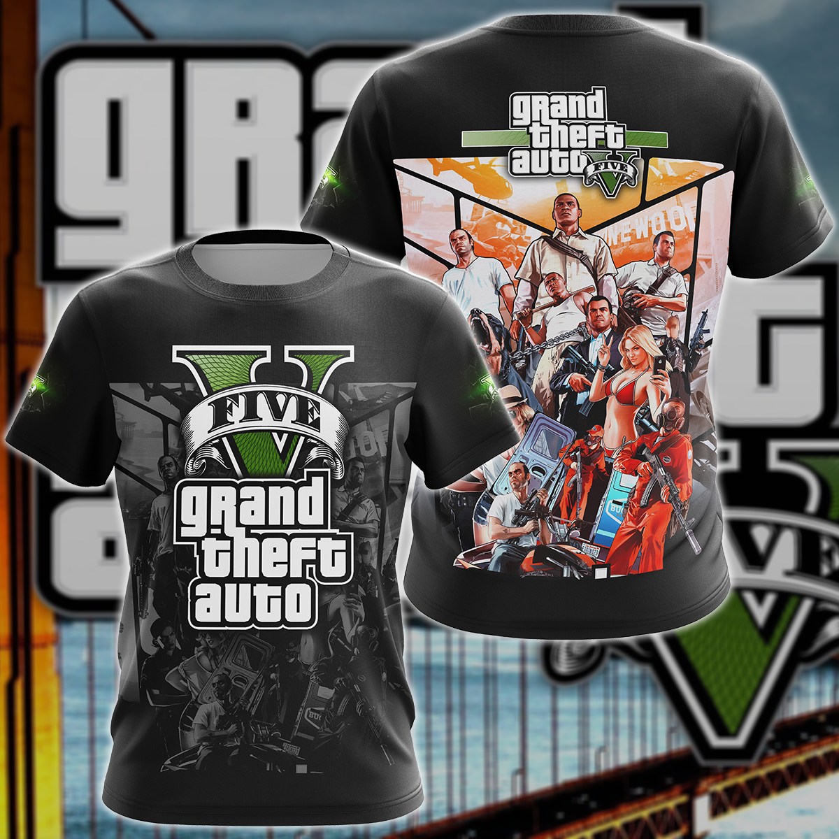 GTA Grand Theft Auto V Video Game 3D All Over Print T-shirt Tank Top Zip Hoodie Pullover Hoodie Hawaiian Shirt Beach Shorts Jogger T-shirt S