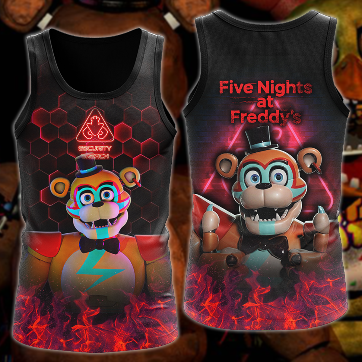 Five Nights at Freddy's: Security Breach Video Game 3D All Over Print T-shirt Tank Top Zip Hoodie Pullover Hoodie Hawaiian Shirt Beach Shorts Jogger Tank Top S