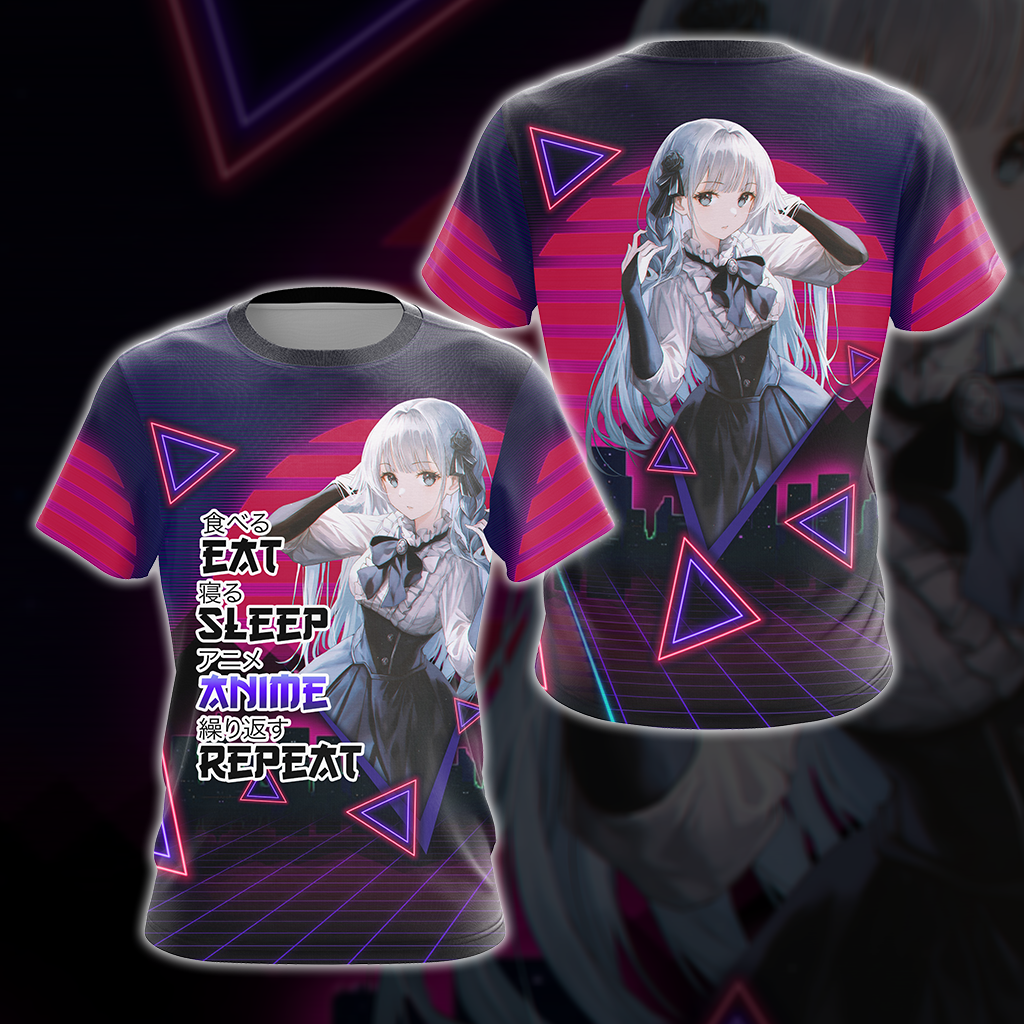 Eat Sleep Anime Repeat Anime Girl All Over Print T-shirt Tank Top Zip Hoodie Pullover Hoodie T-shirt S
